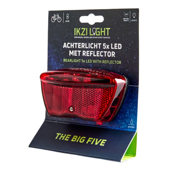 IkziLight Akku-Rücklicht mit 5 LEDs inklusive 80-mm-Reflektor