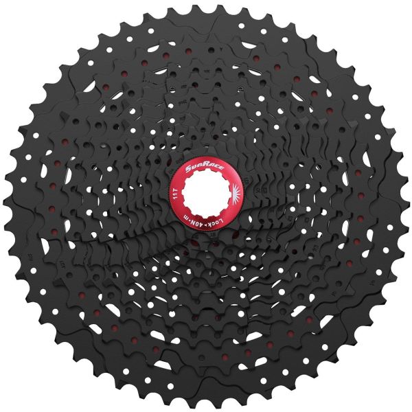 12-Gang-Kassette Sunrace CSMZ90 11-50T – schwarz mit rotem Kettenblatt