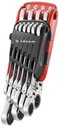 Facom set van 10 scharnierende steekringratelsleutels in houder - 467bf.jp10pb