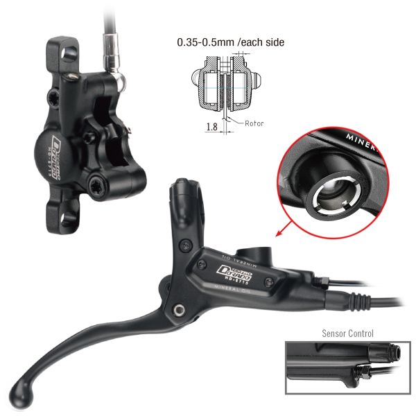 Tektro HD-E715 Dorado hydraulische Scheibenbremse mit Bremssensor für E-Bikes – rechts mit 1800 mm Bremsleitung – schwarz