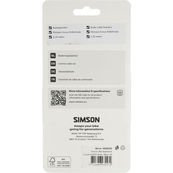 Simson Bremszugsatz komplett mit Edelstahl-Unterlegscheibe. Nexus Rollenbreite schwarz