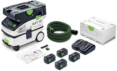 Festool ctlc mini i-plus | cleantec accu stofzuiger 2x18v 10l l-klasse (2x 5.0ah accu + lader) - 577670