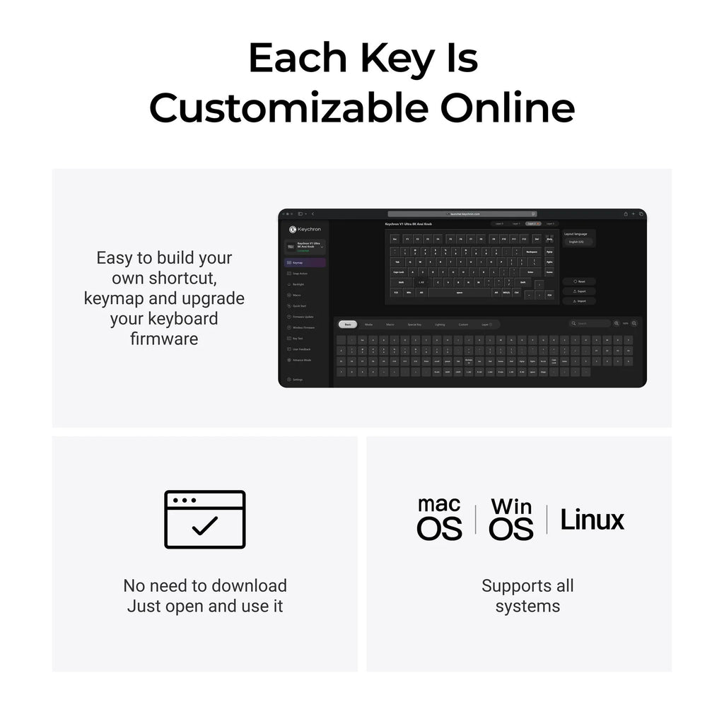 Keychron v1 ultra 8k wireless custom mechanical keyboard (zwart, us lay-out (qwerty), silk pom banana, 75%, rgb, hot swap, 2.4 ghz | bluetooth 5.3 | usb-c)