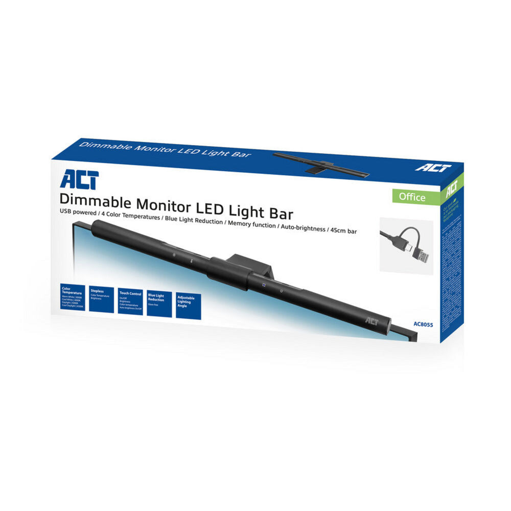 Act connectivity dimbare monitor led lichtbalk led-bar (zwart, usb-voeding, 3000k-6500k)