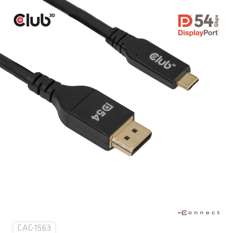 Club 3d usb-c naar displayport 2.1 dp54 bi-directioneel kabel, 8k120hz 2m (zwart)