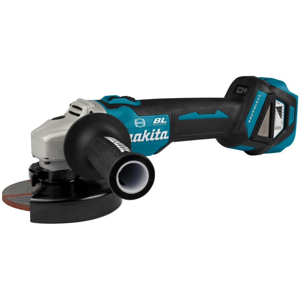 Makita 18 v haakse slijper 125 mm dga513zj (blauw zwart, accu en oplader niet inbegrepen, in mbox, met vastzetschakelaar)