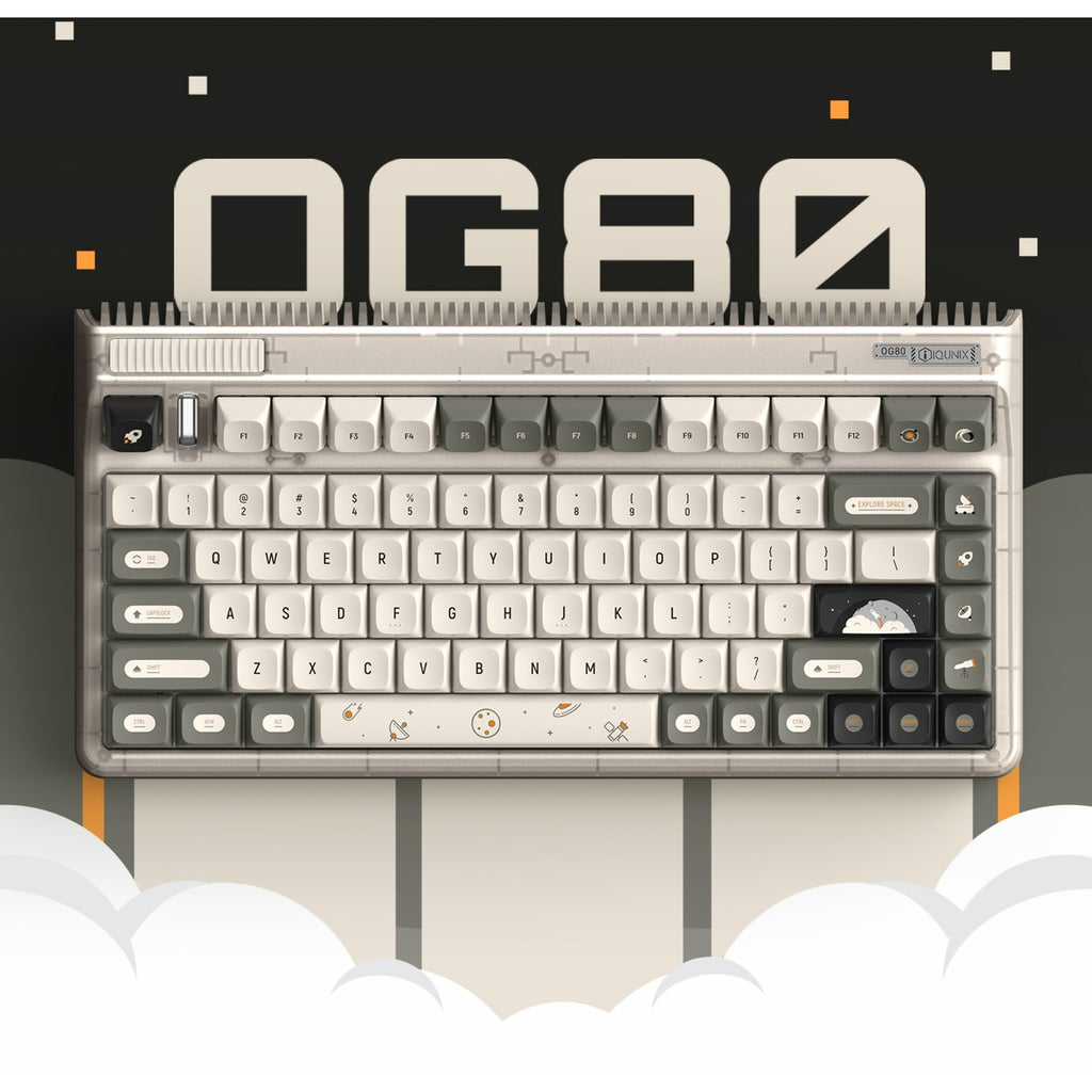 Iqunix og80 hitchhiker wireless mechanical keyboard (grijs, us lay-out (qwerty), cherry mx silent red, 80% (tkl), rgb leds, hot-swappable, pbt, 2.4ghz | bluetooth 5.1 | usb-c)