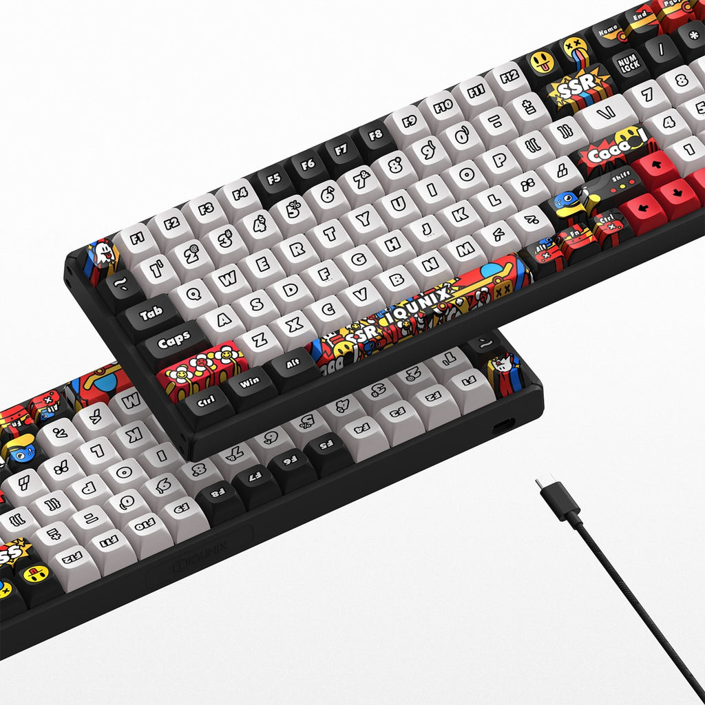 Iqunix f97 graffiti diary wireless mechanical keyboard (zwart, us lay-out (qwerty), ttc gold pink, 96%, rgb leds, hot-swappable, pbt, 2.4ghz | bluetooth 5.1 | usb-c)