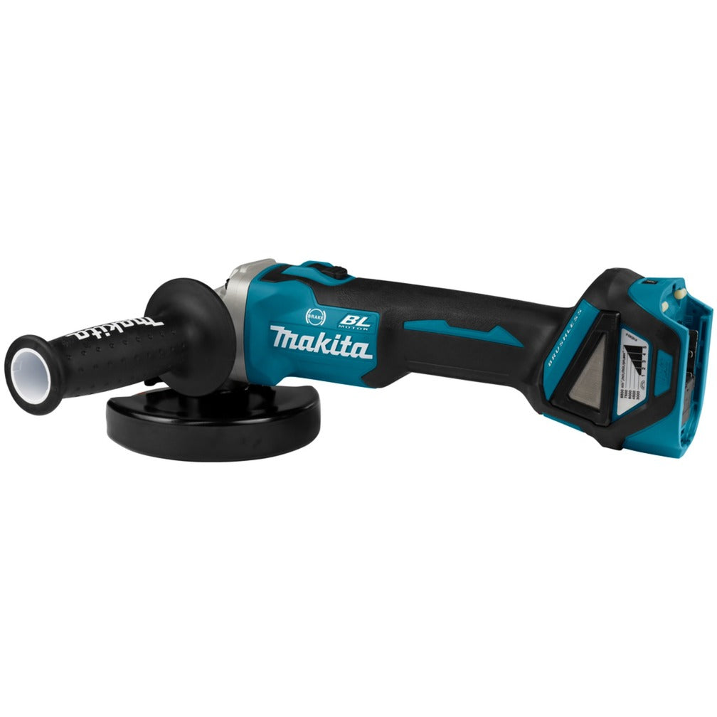 Makita 18 v haakse slijper 125 mm dga513zj (blauw zwart, accu en oplader niet inbegrepen, in mbox, met vastzetschakelaar)