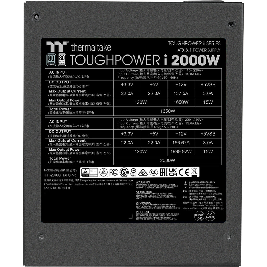 Thermaltake toughpower i modulaire 2000 watt voeding (zwart, 4x 12v-2x6, 8x pcie)