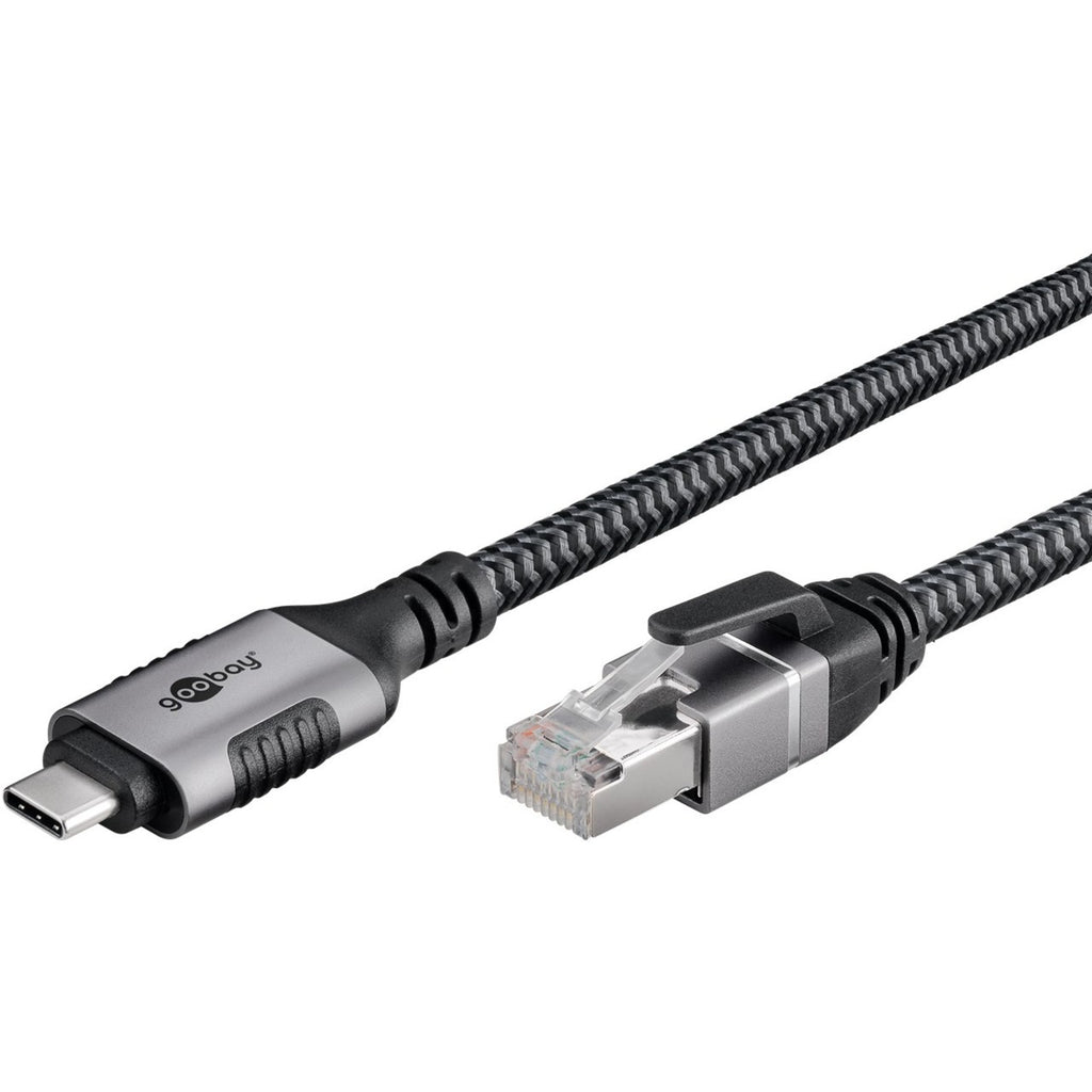 Goobay netwerkadapter usb-c 3.2 gen1 naar rj-45 (zwart zilver, 2 meter)