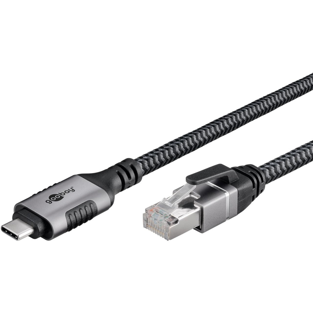 Goobay netwerkadapter usb-c 3.2 gen1 naar rj-45 (zwart zilver, 2 meter)