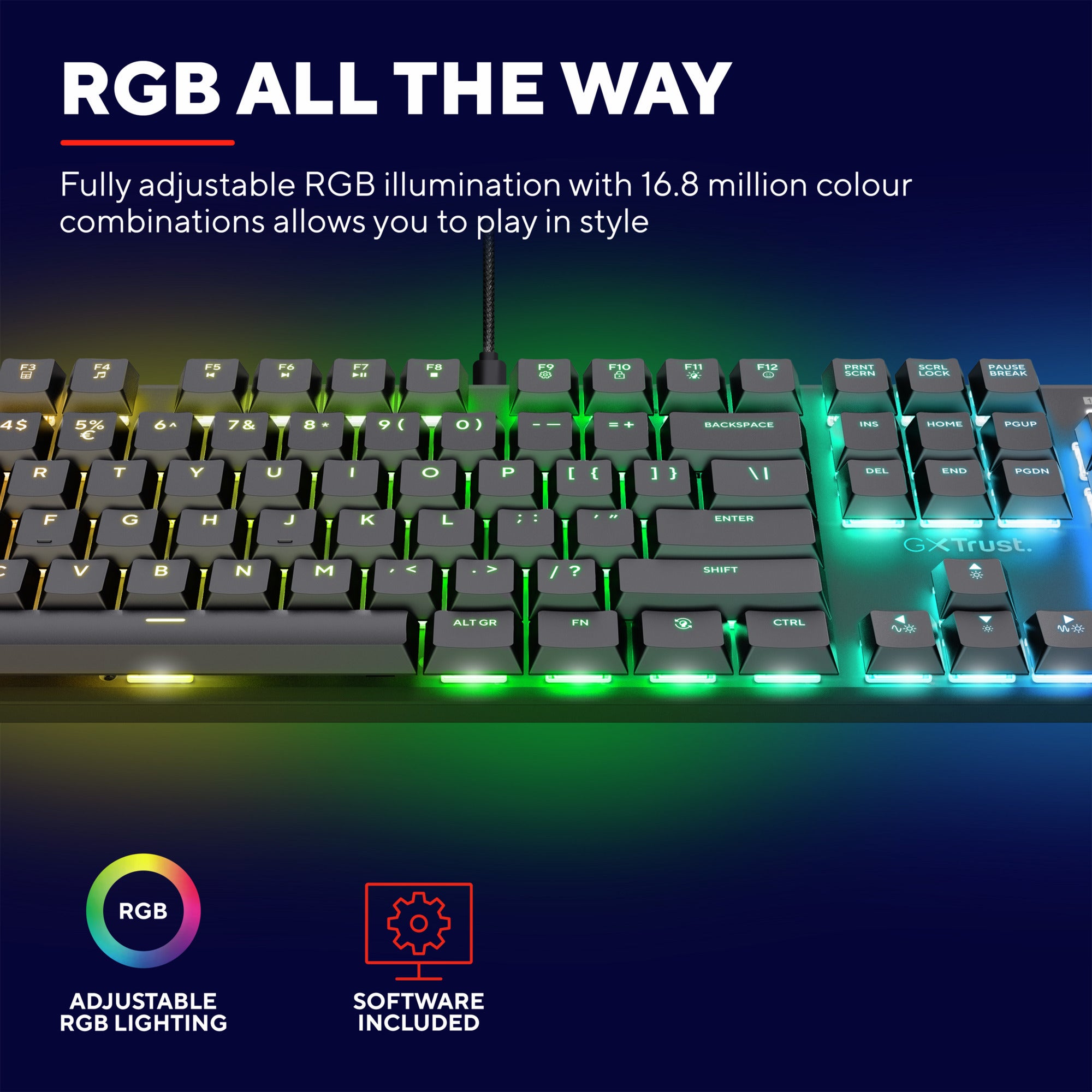 Trust gxt 866 torix hoogwaardig mechanisch gaming-toetsenbord, gaming toetsenbord (zwart, us lay-out, huano red, rgb)