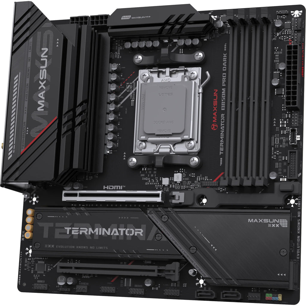 Maxsun ms-terminator b850m pro dark wifi socket am5 moederbord (zwart, raid, 2.5 gb-lan, wlan, bt, sound, µatx)