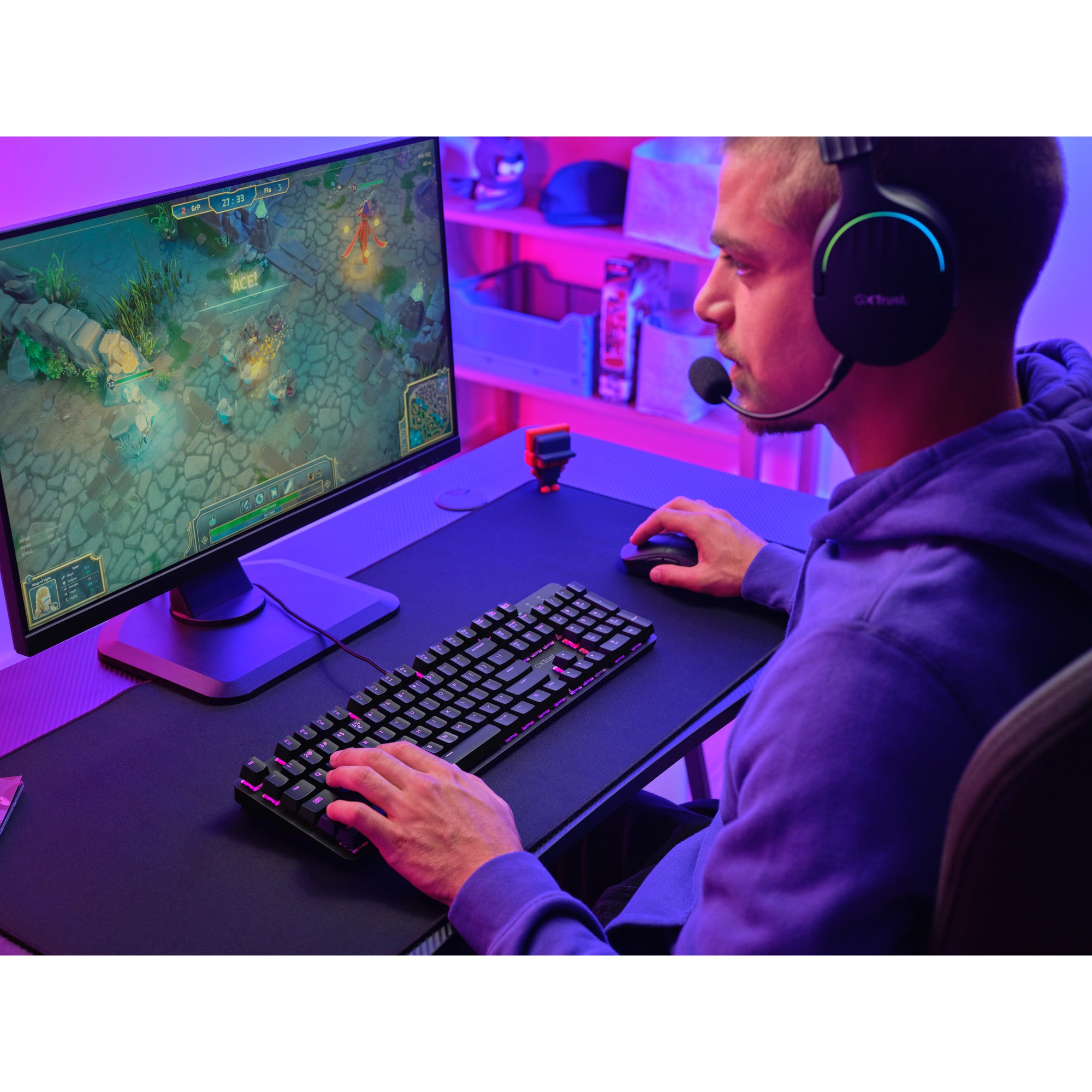 Trust gxt 871 zora mechanisch gaming toetsenbord (zwart, us lay-out (qwerty), huano red, 100%, rgb)