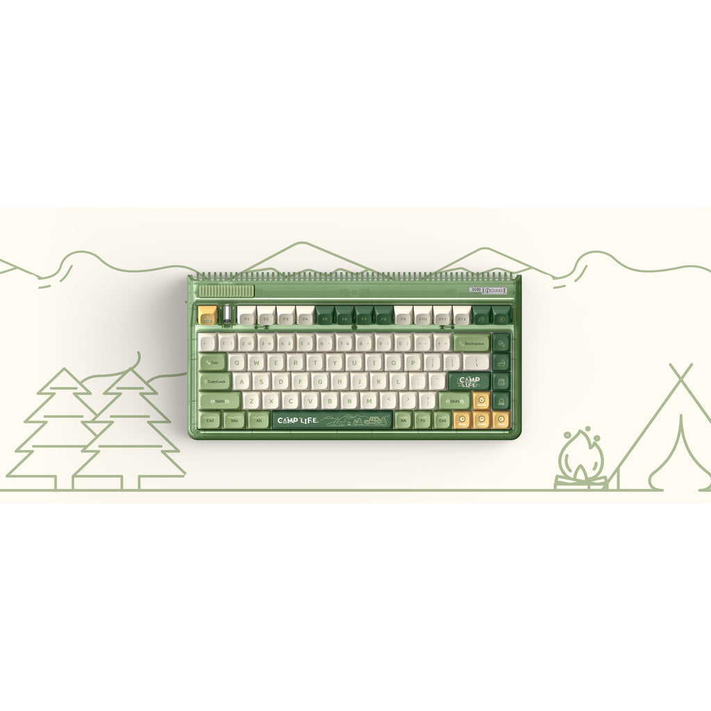 Iqunix og80 camping wireless mechanical keyboard (groen, us lay-out (qwerty), cherry mx red, 80% (tkl), rgb leds, hot-swappable, pbt, 2.4ghz | bluetooth 5.1 | usb-c)
