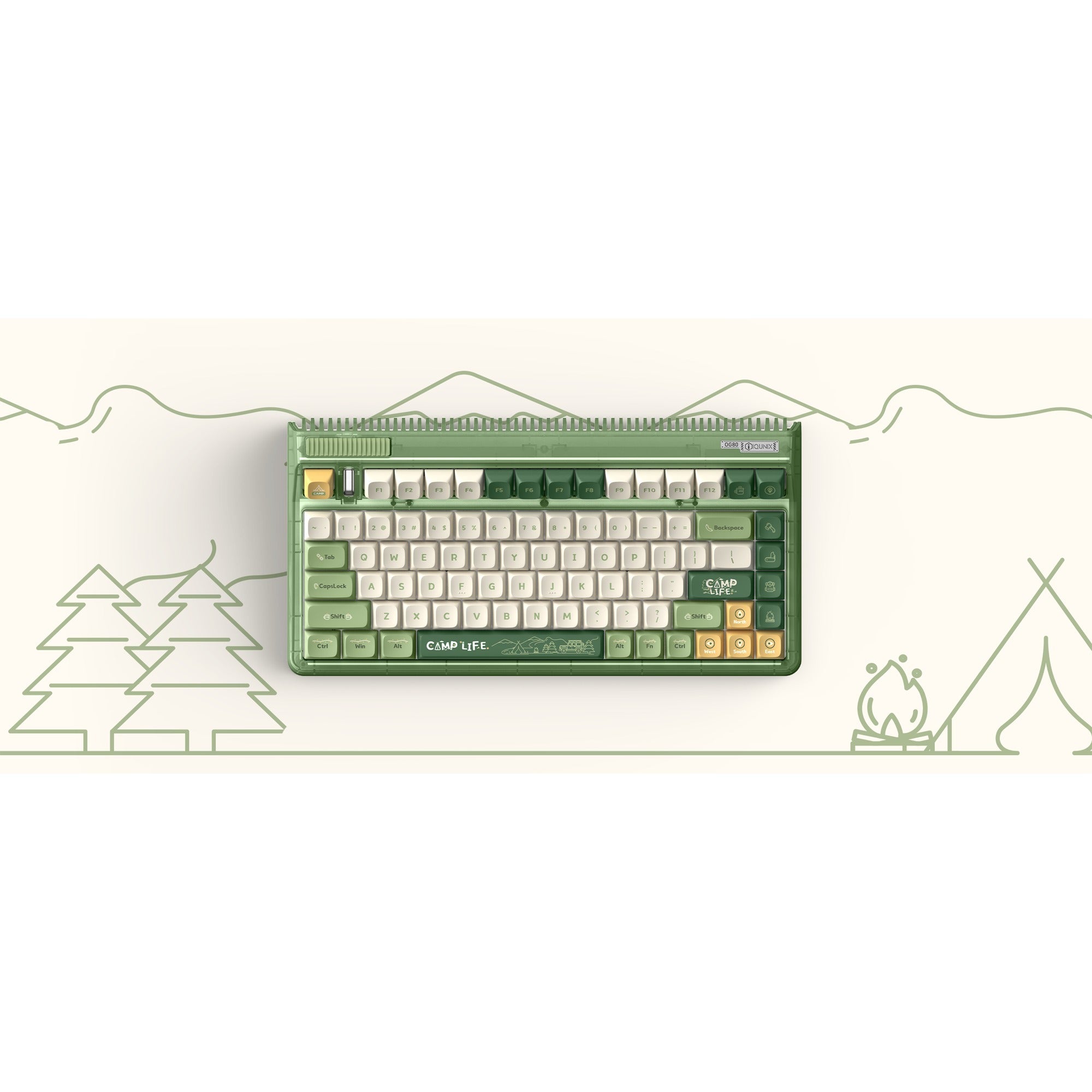 Iqunix og80 camping wireless mechanical keyboard (groen, us lay-out (qwerty), cherry mx red, 80% (tkl), rgb leds, hot-swappable, pbt, 2.4ghz | bluetooth 5.1 | usb-c)