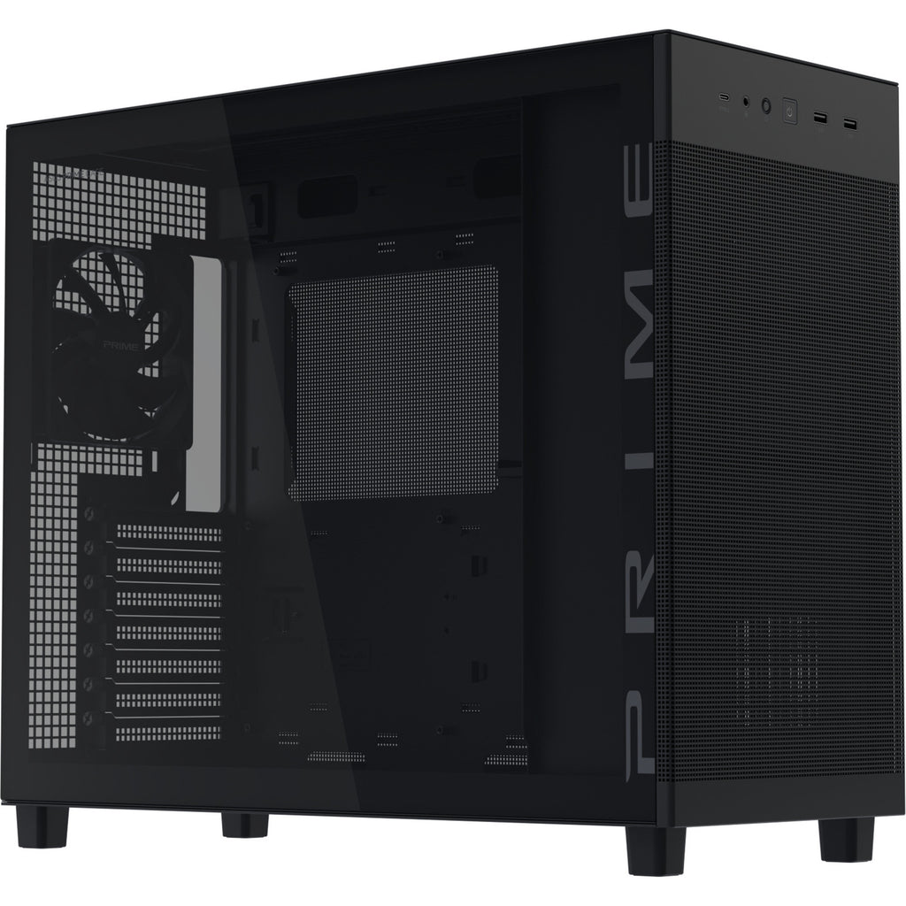Asus prime ap303 - tempered glass panel midi tower behuizing (zwart | 2x usb-a | 1x usb-c | tempered glass)