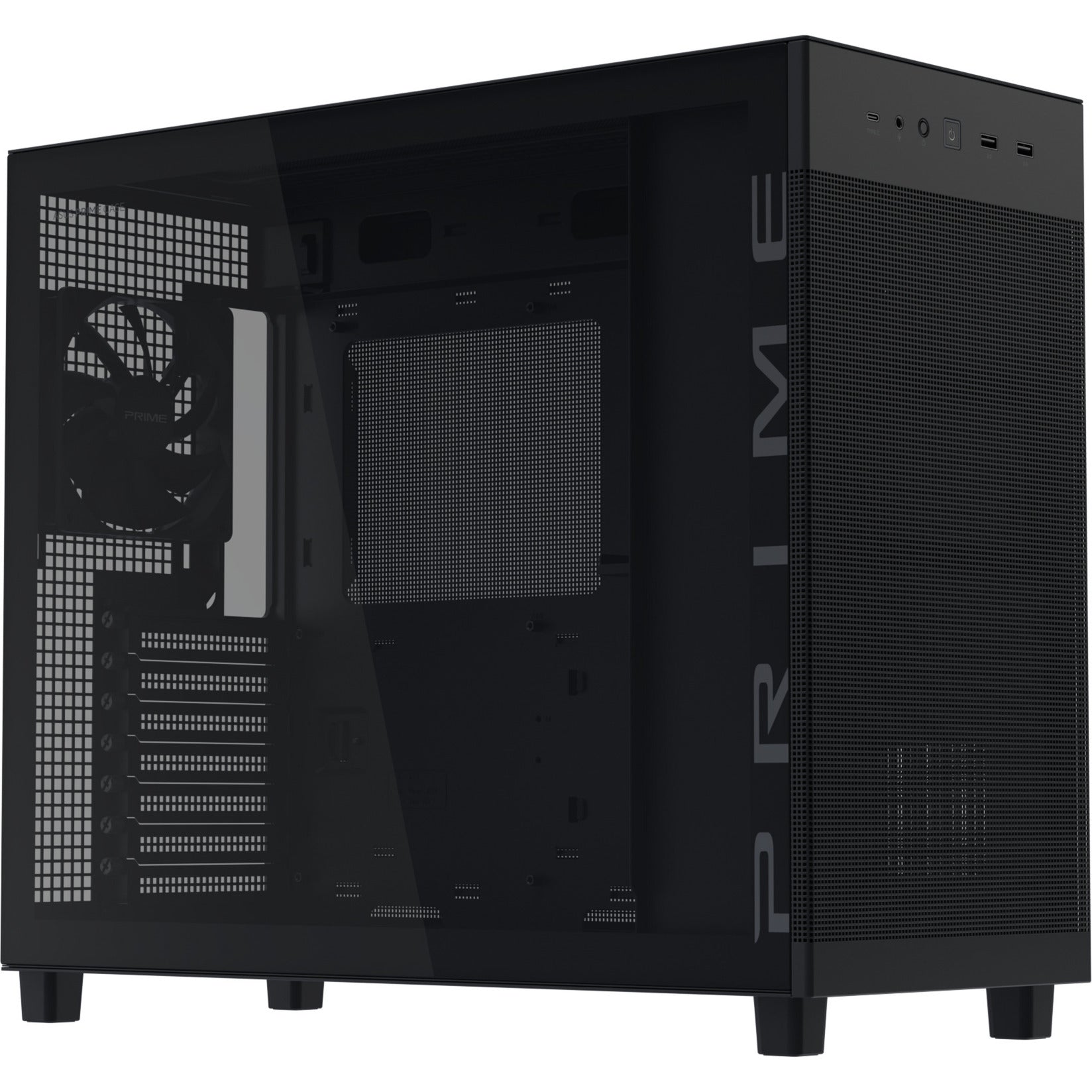 Asus prime ap303 - tempered glass panel midi tower behuizing (zwart | 2x usb-a | 1x usb-c | tempered glass)
