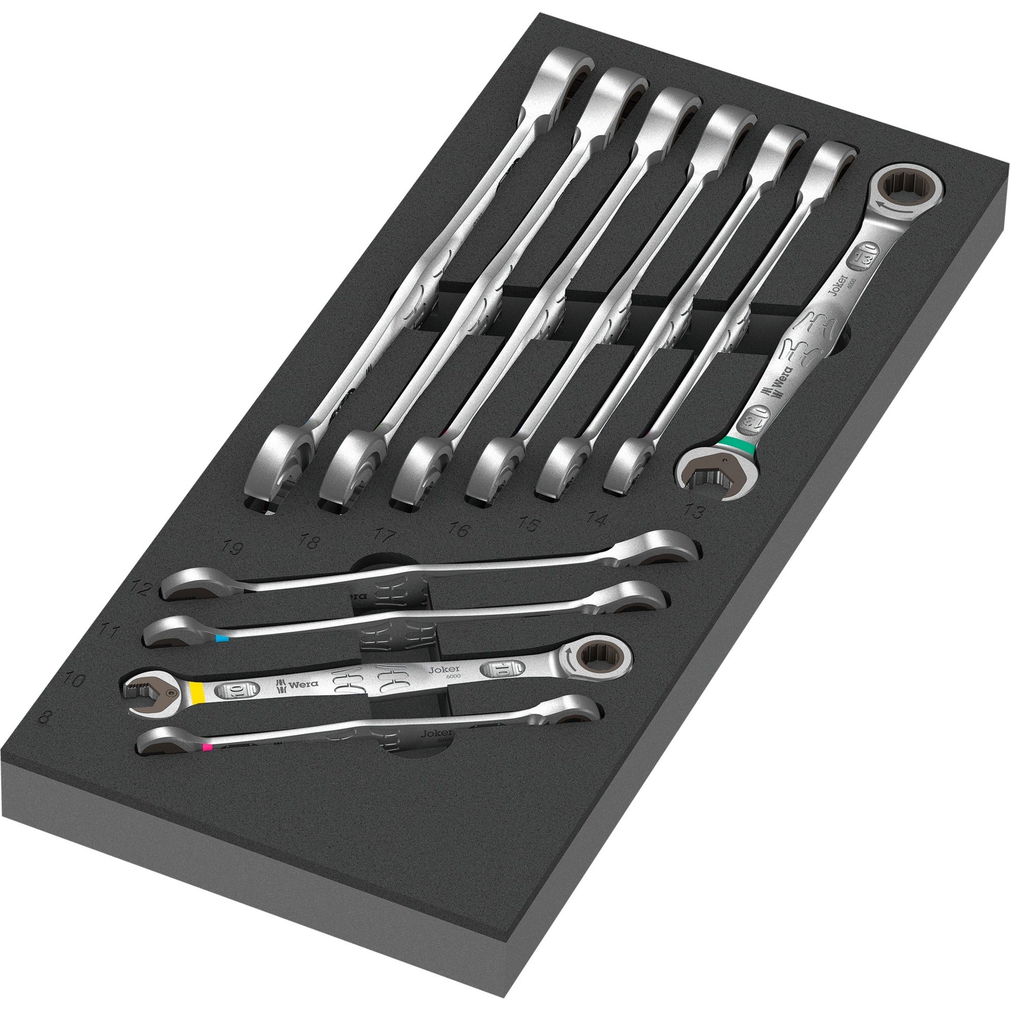 Wera zelfaanpassende steeksleutel 6000 joker set 1 gereedschapsset (zwart grijs, combinatie ratelsleutelset, in schuimrubberen inzet voor werkplaatswagen)