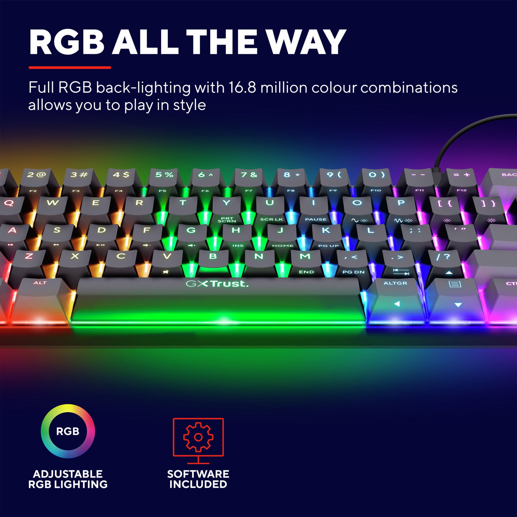 Trust gxt 867 acira 60% mini mechanisch gaming-toetsenbord, gaming toetsenbord (zwart, us lay-out, outemu red, 60%, rgb)