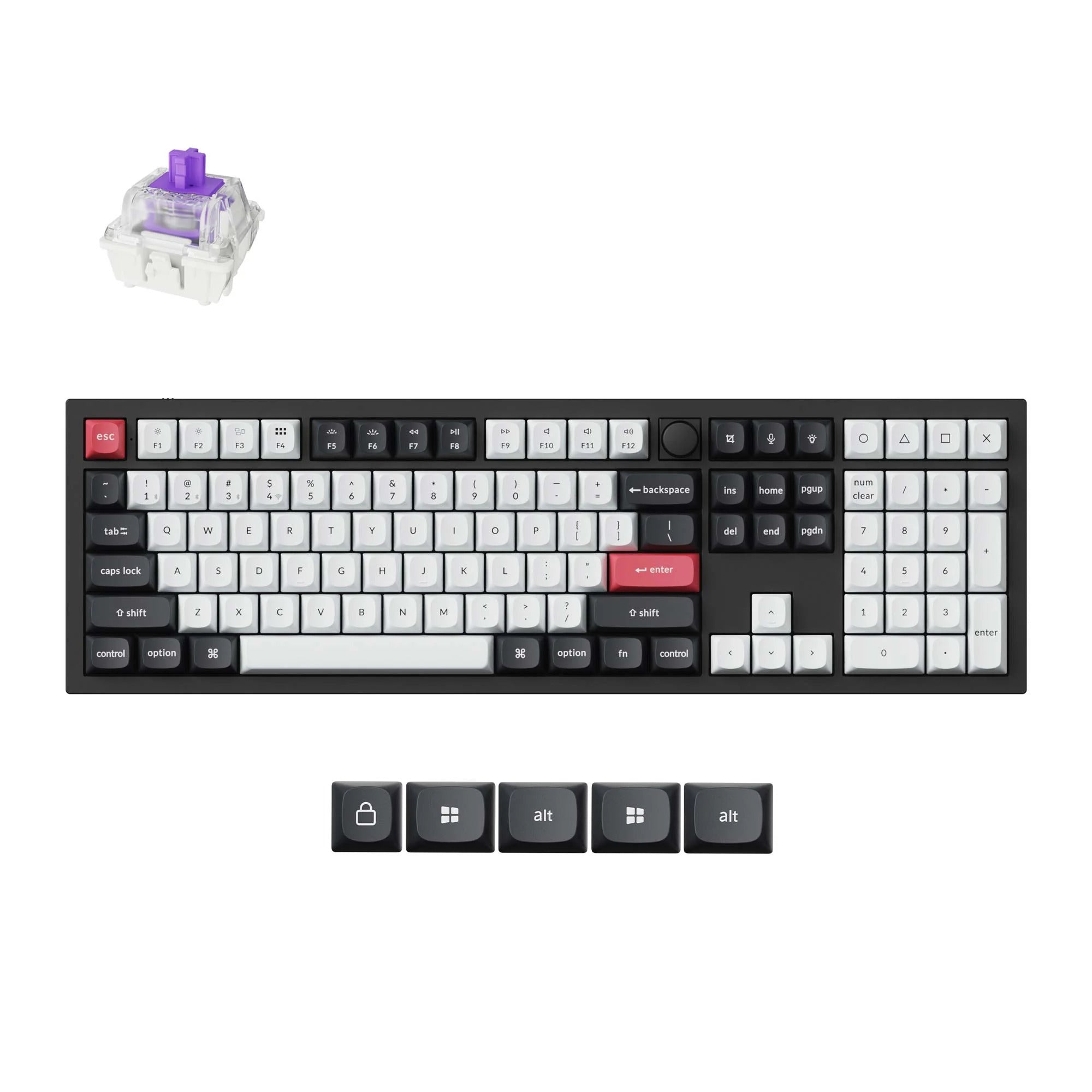Keychron q6 he-m1 rgb mechanisch toetsenbord (zwart, us lay-out (qwerty), gateron double-rail magnetic nebula, 100%, rgb, osa profile double-shot pbt keycaps, hot swap, usb-c 2.4 ghz bluetooth 5.2, knob)