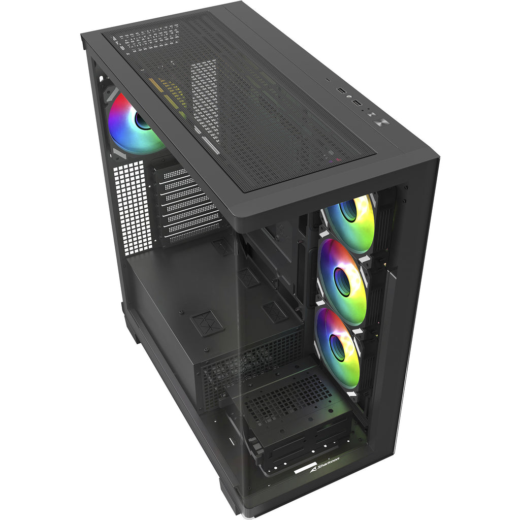 Sharkoon elite shark ca500 midi tower behuizing (zwart | 2x usb-a | 1x usb-c | rgb | tempered glass)