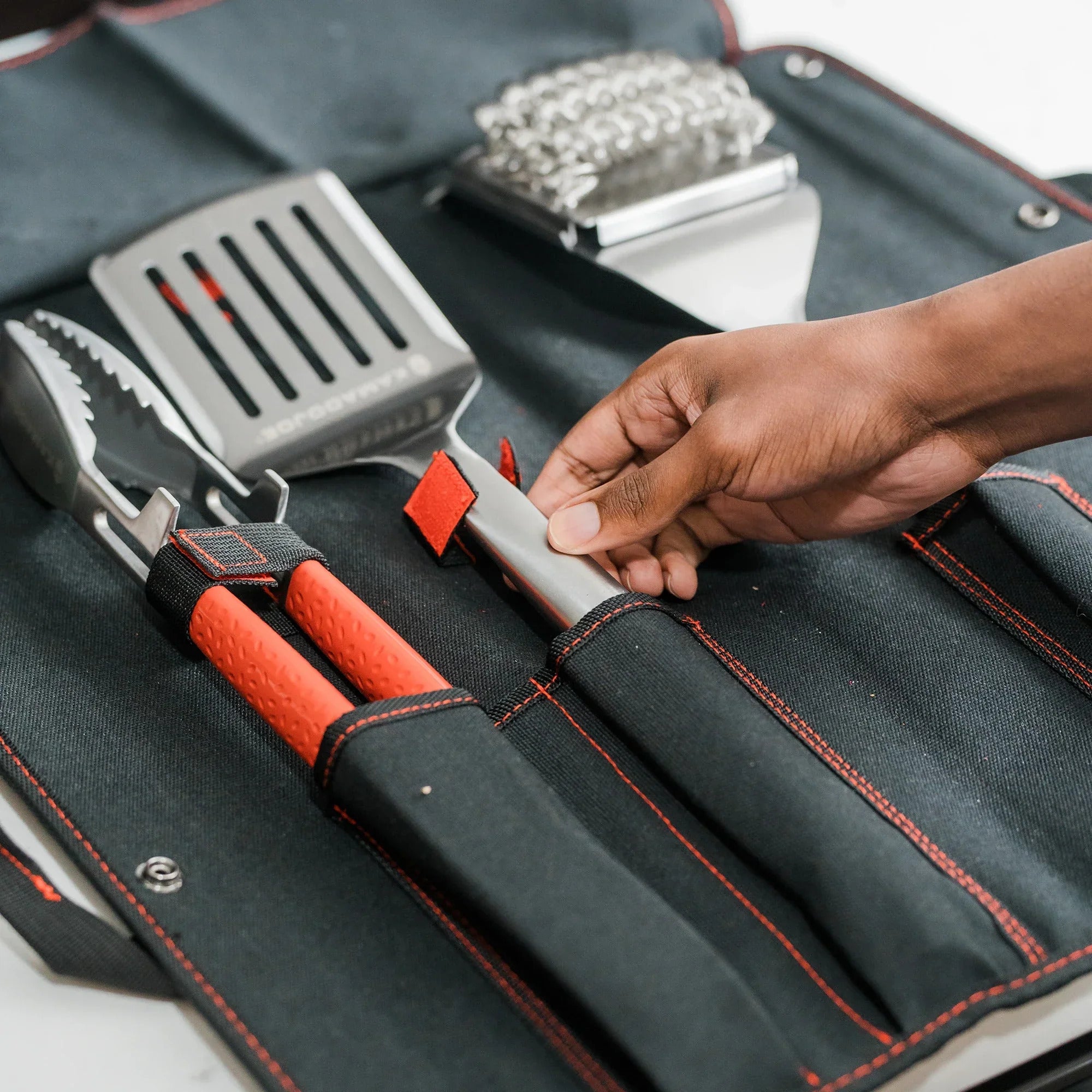 Kamado joe krafted stalen grillgereedschap accessoire set grillbestek (3-delig, inclusief canvas draagtas)
