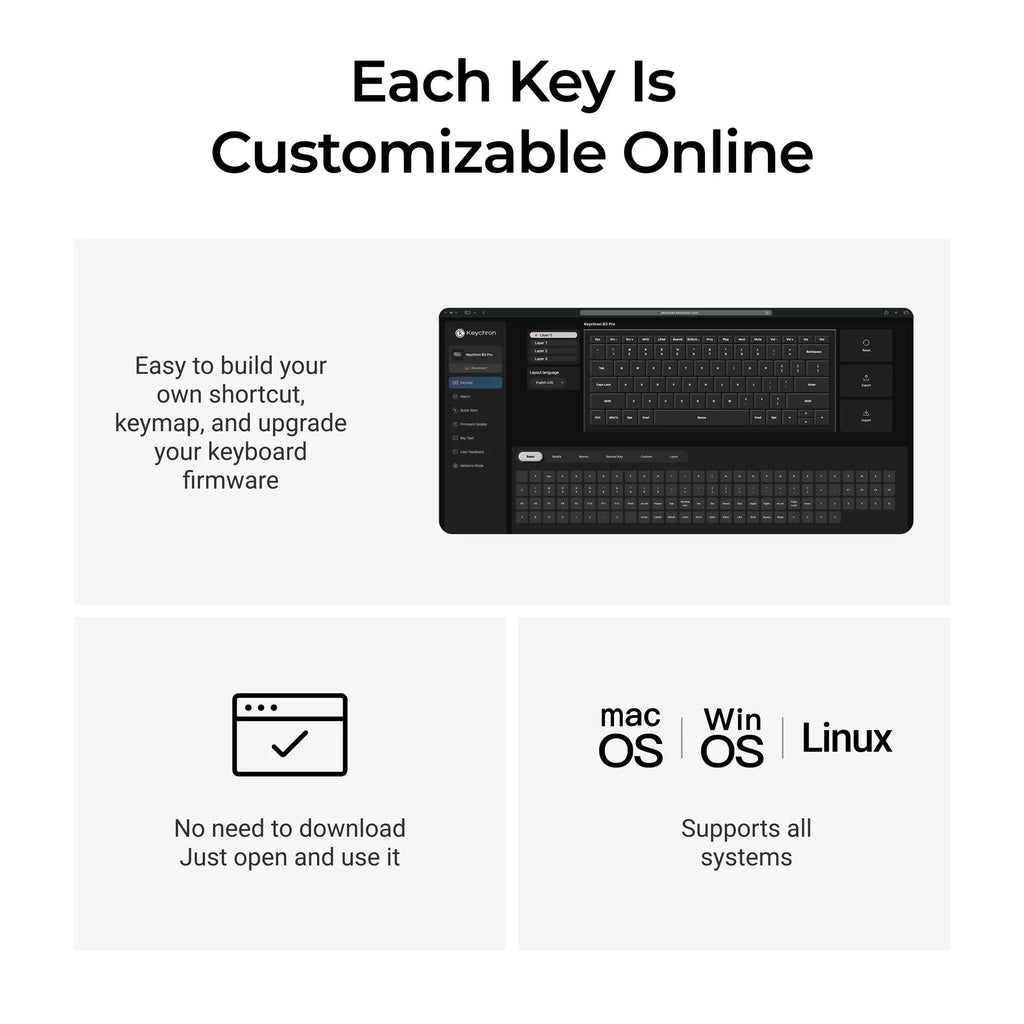 Keychron b3 pro-k1 toetsenbord (grijs, us lay-out (qwerty), scissor switches, 75%, abs keycaps, 2.4 ghz | bluetooth | usb)