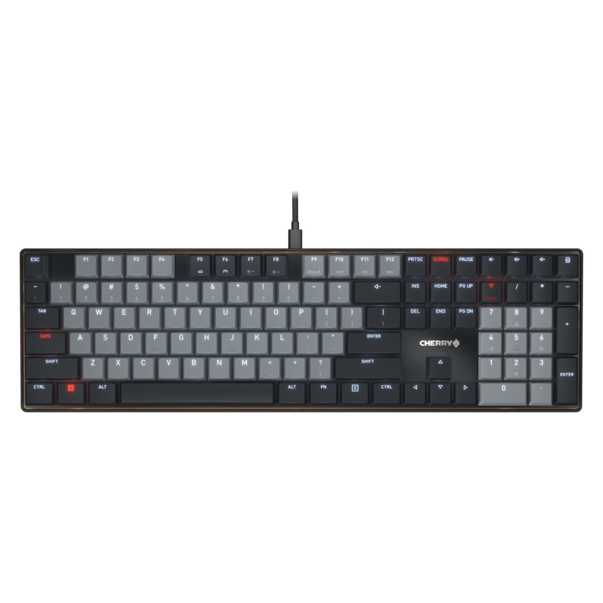 Cherry kc 500 mx lp mechanisch toetsenbord (zwart, us lay-out (qwerty), mx low profile 2.0 ivory, 100%, white leds, pbt keycaps)