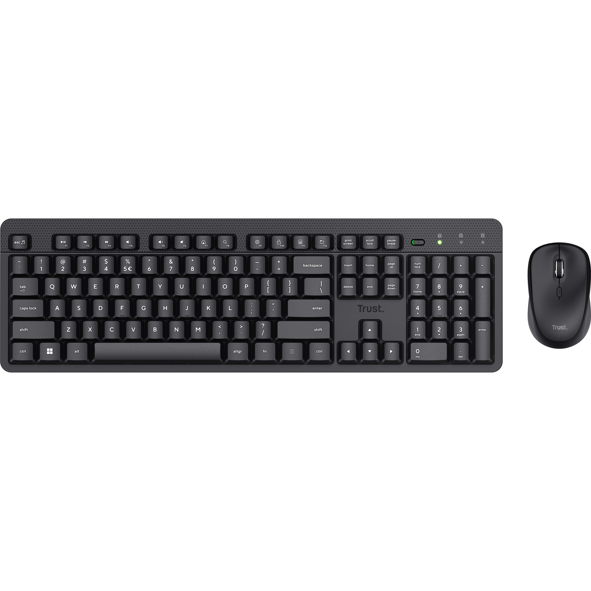 Trust ody ii stille draadloze toetsenbord- en muisset desktopset (zwart, us lay-out (qwerty), membraan, 100%, 800 dpi - 1.600 dpi)