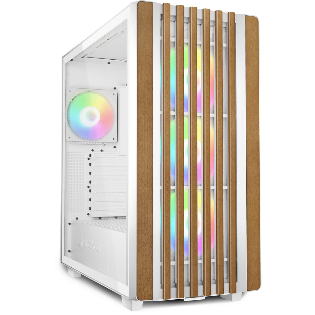 Sharkoon rebel c70g rgb midi tower behuizing (wit houtkleur | 2x usb-a | 1x usb-c | rgb | tempered glass)