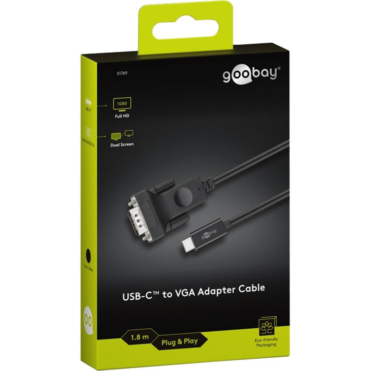 Goobay usb-c naar vga adapterkabel (zwart, 1,8 meter)