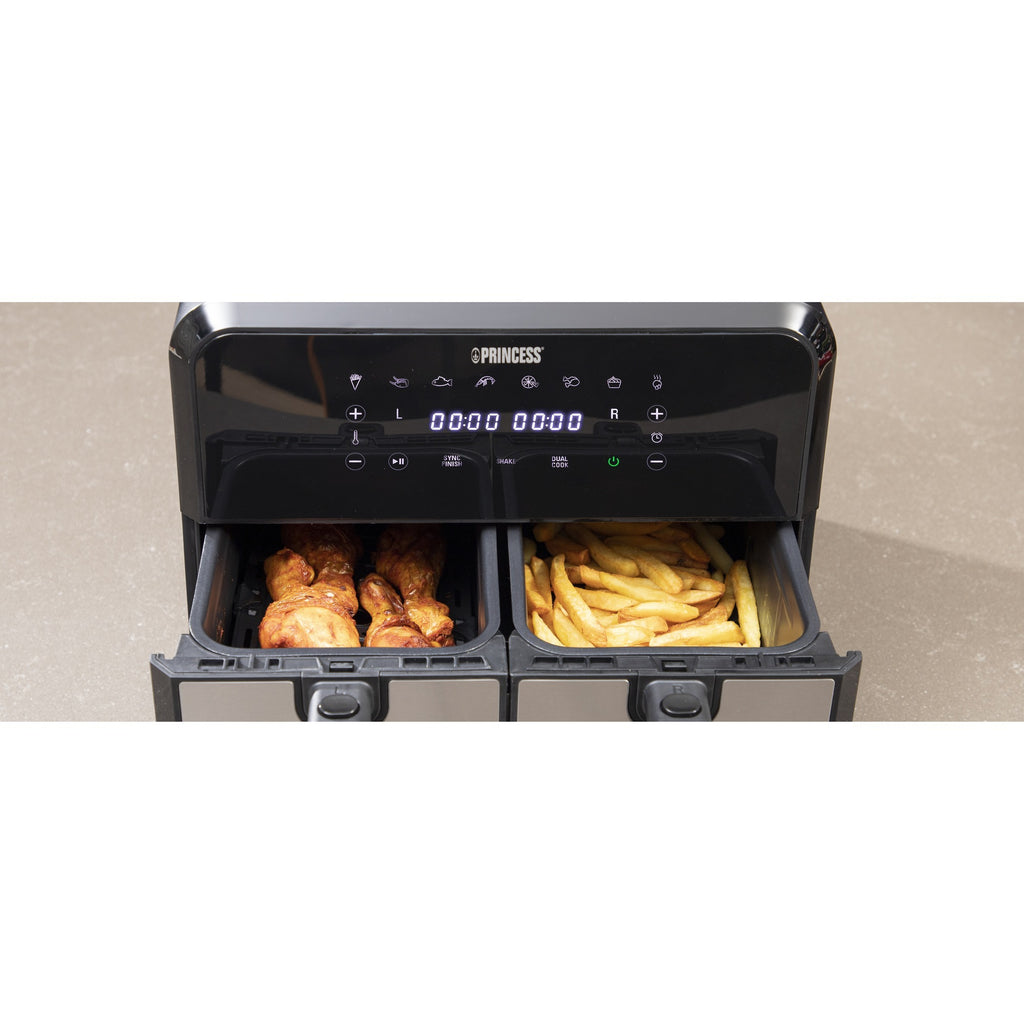 Princess double basket aerofryer heteluchtfriteuse (zwart, 2x 4 liter)