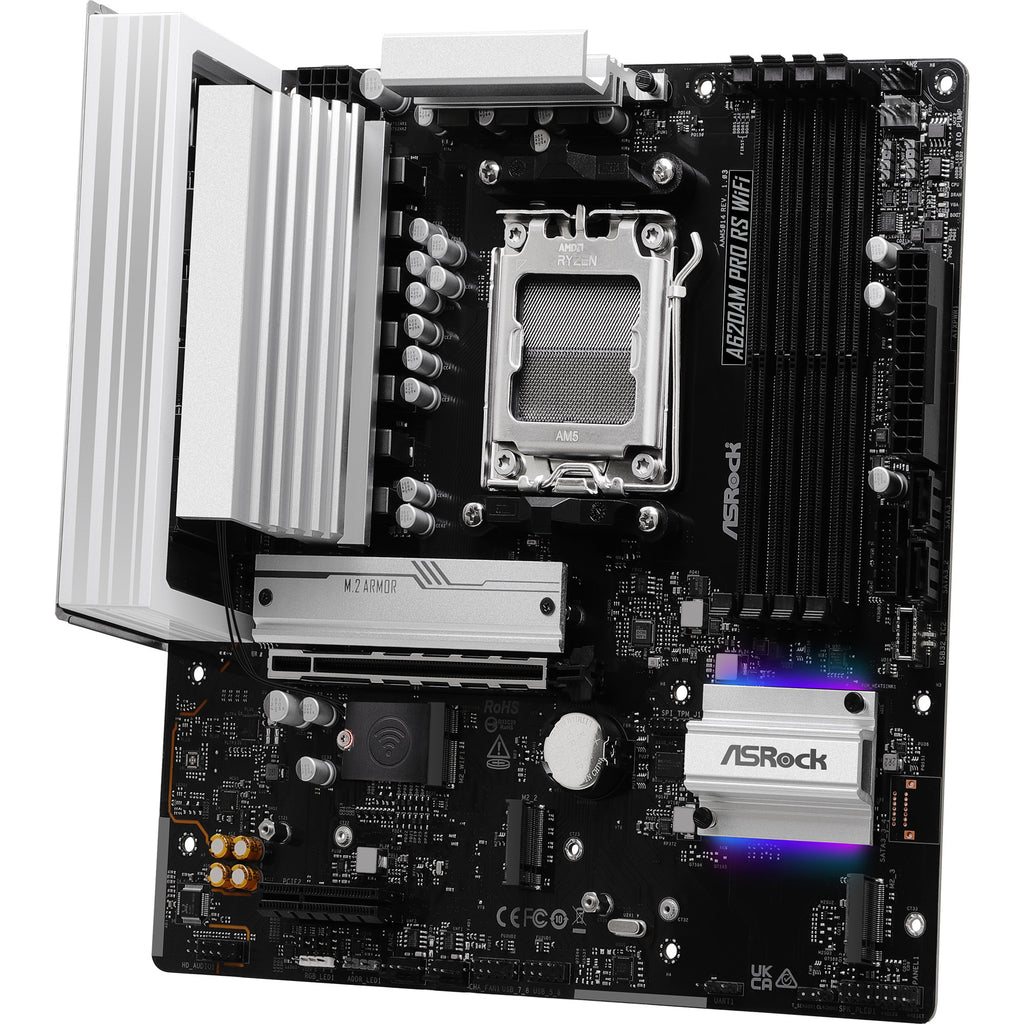Asrock a620am pro rs wifi socket am5 moederbord (raid, 2.5 gb-lan, wlan, bt, sound, µatx)