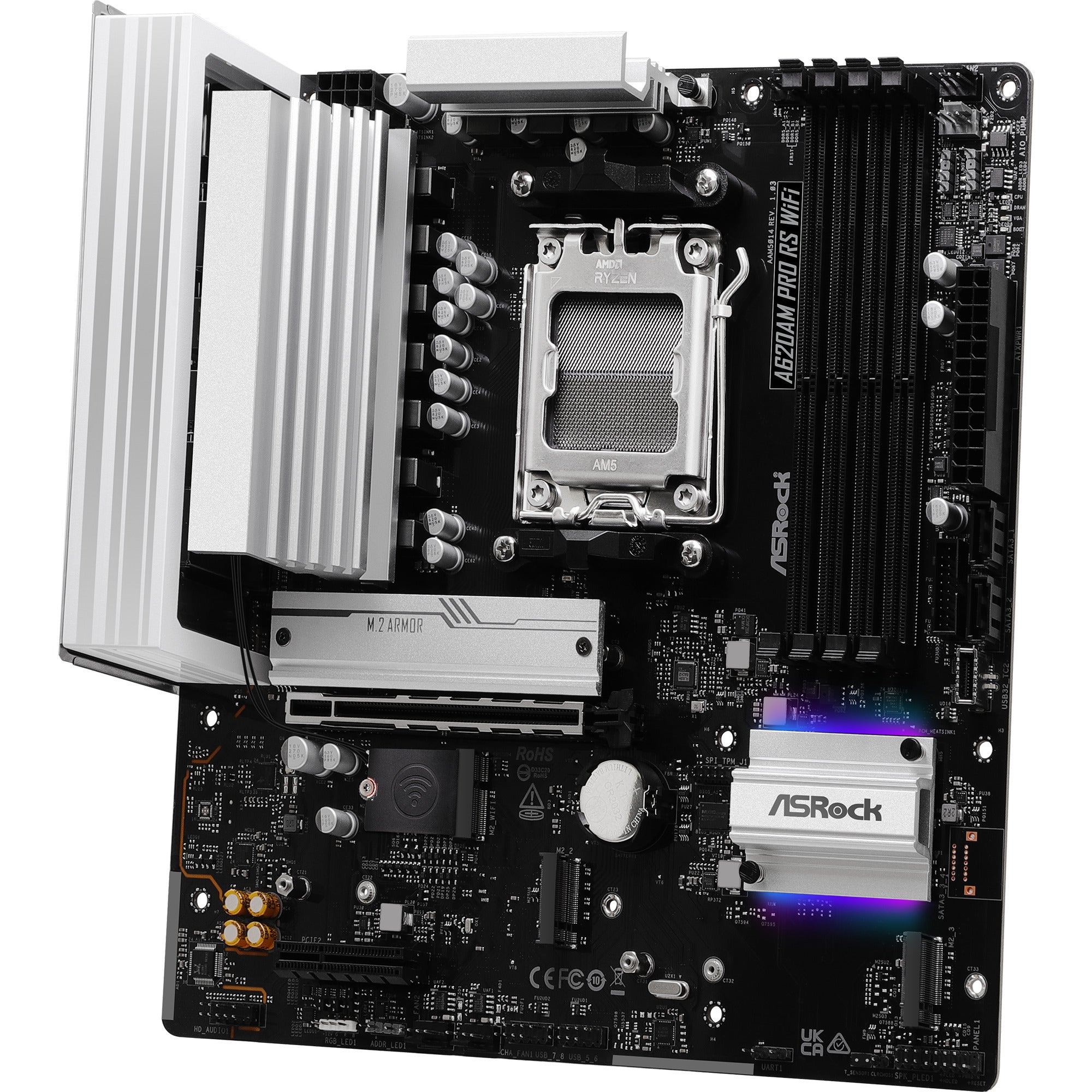 Asrock a620am pro rs wifi socket am5 moederbord (raid, 2.5 gb-lan, wlan, bt, sound, µatx)