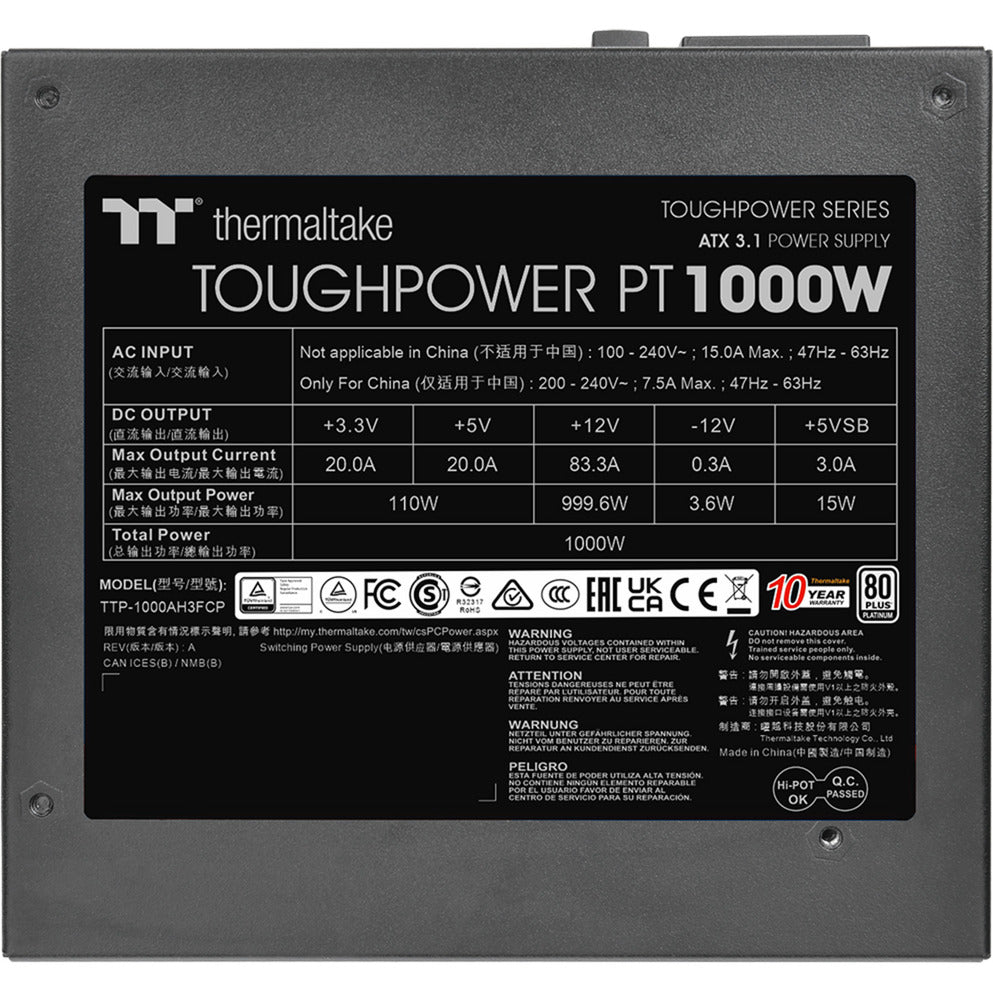Thermaltake toughpower pt modulaire 1000 watt voeding (1x 12v-2x6, 2x pcie)