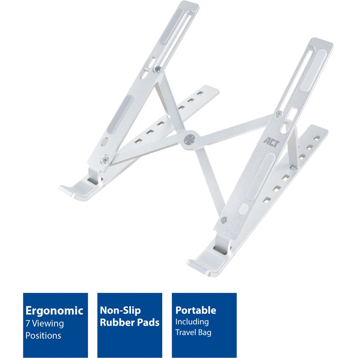 Act connectivity laptopstandaard aluminium, opvouwbaar (aluminium, hoogte verstelbaar in 7 standen)