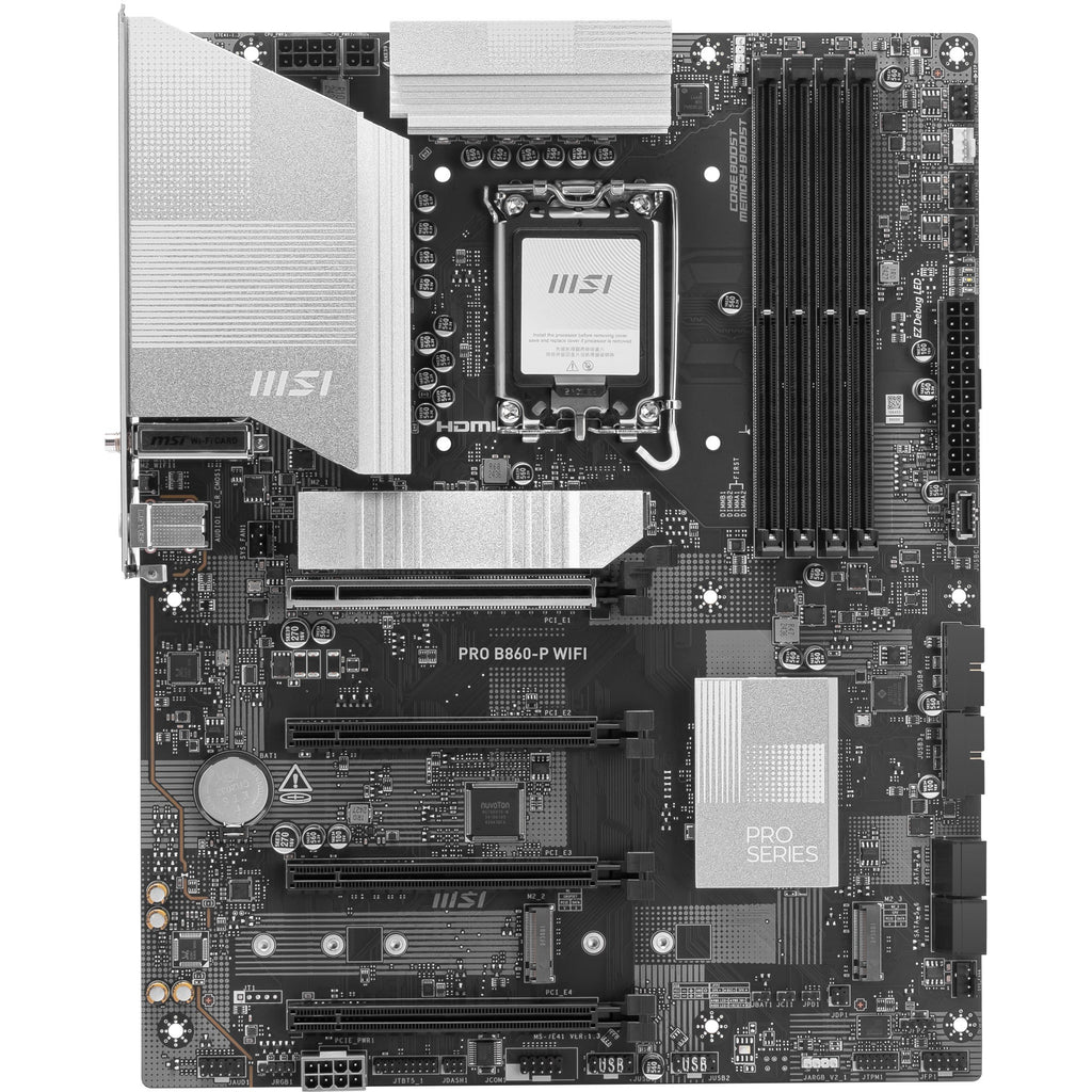 Msi pro b860-p wifi socket 1851 moederbord (zilver, raid, 5gb-lan, wi-fi 7, bt, sound, atx)