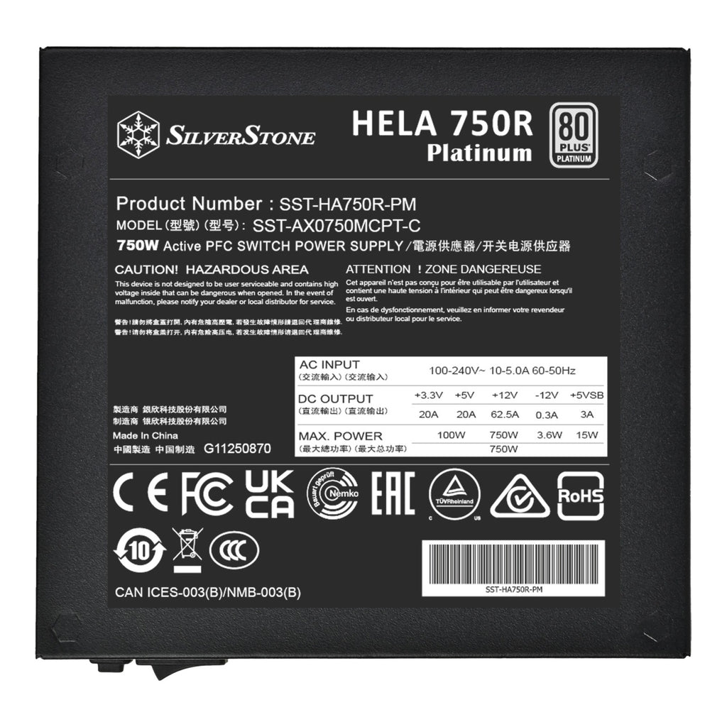 Silverstone hela 750r platinum modulaire 750 watt voeding (zwart, 4x pcie)