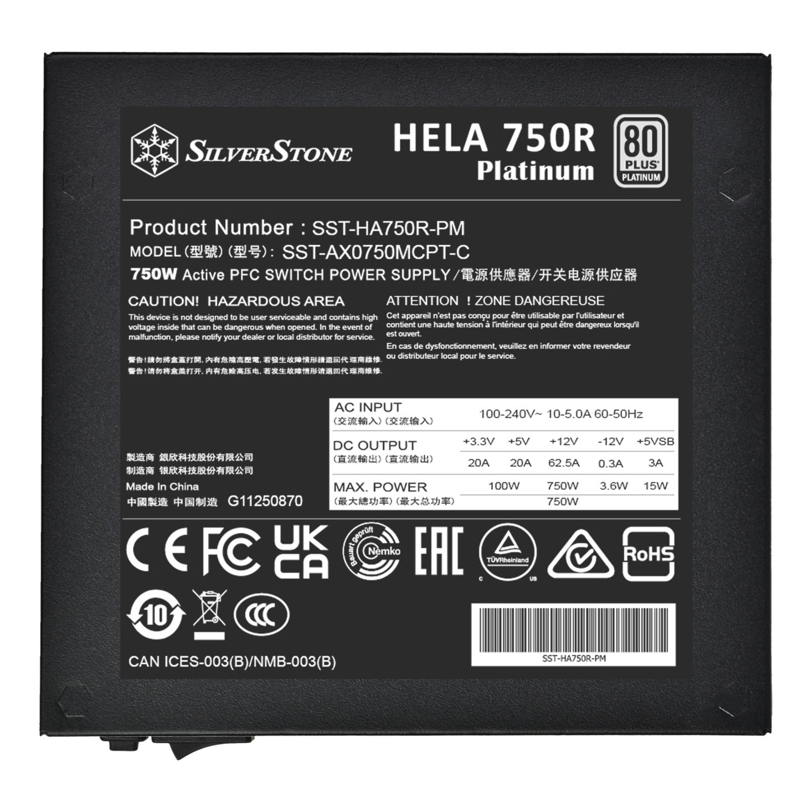 Silverstone hela 750r platinum modulaire 750 watt voeding (zwart, 4x pcie)