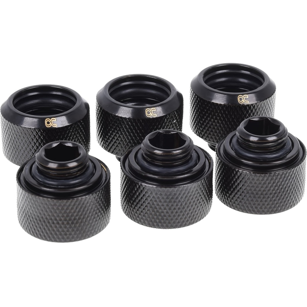 Alphacool eiszapfen 16mm hardtube compression fitting g1 4 - sixpack schroevenset (zwart)