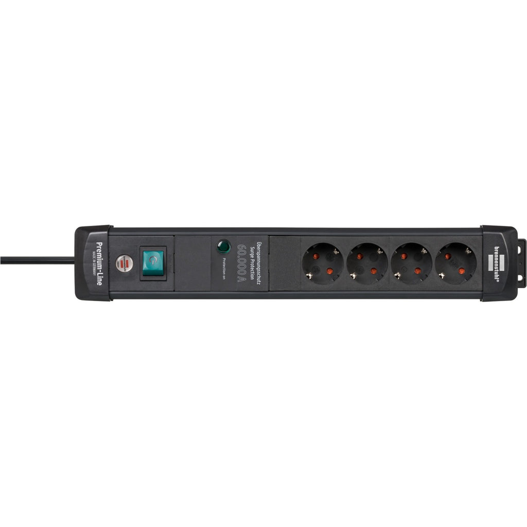 Brennenstuhl premium-line 60.000a stekkerdoos met overspanningsbeveiliging 4-voudig zwart 1,8m h05vv-f 3g1,5