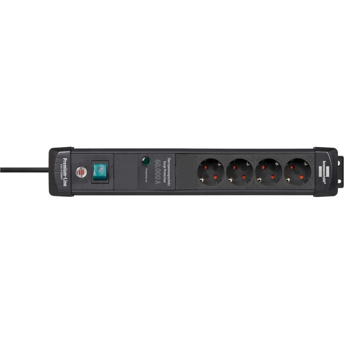 Brennenstuhl premium-line 60.000a stekkerdoos met overspanningsbeveiliging 4-voudig zwart 1,8m h05vv-f 3g1,5