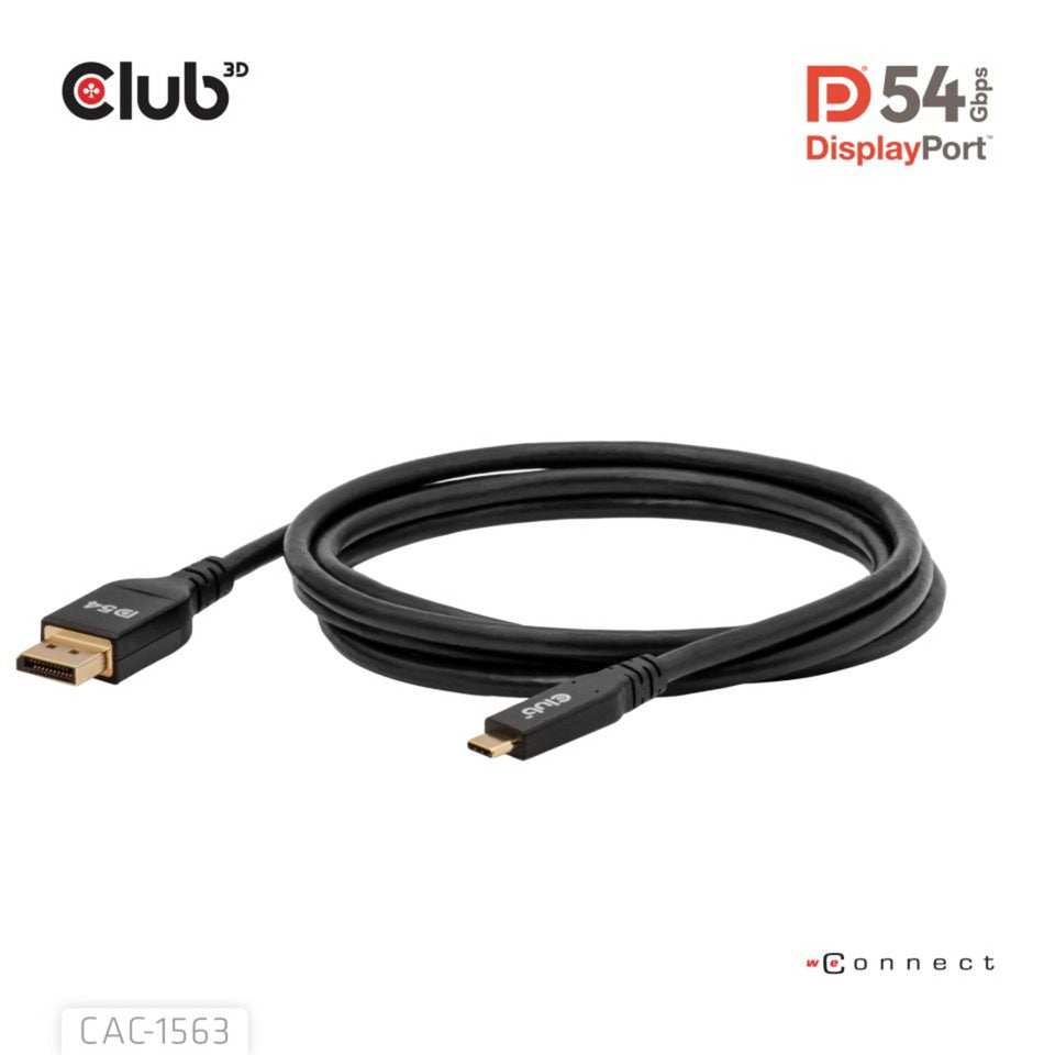Club 3d usb-c naar displayport 2.1 dp54 bi-directioneel kabel, 8k120hz 2m (zwart)