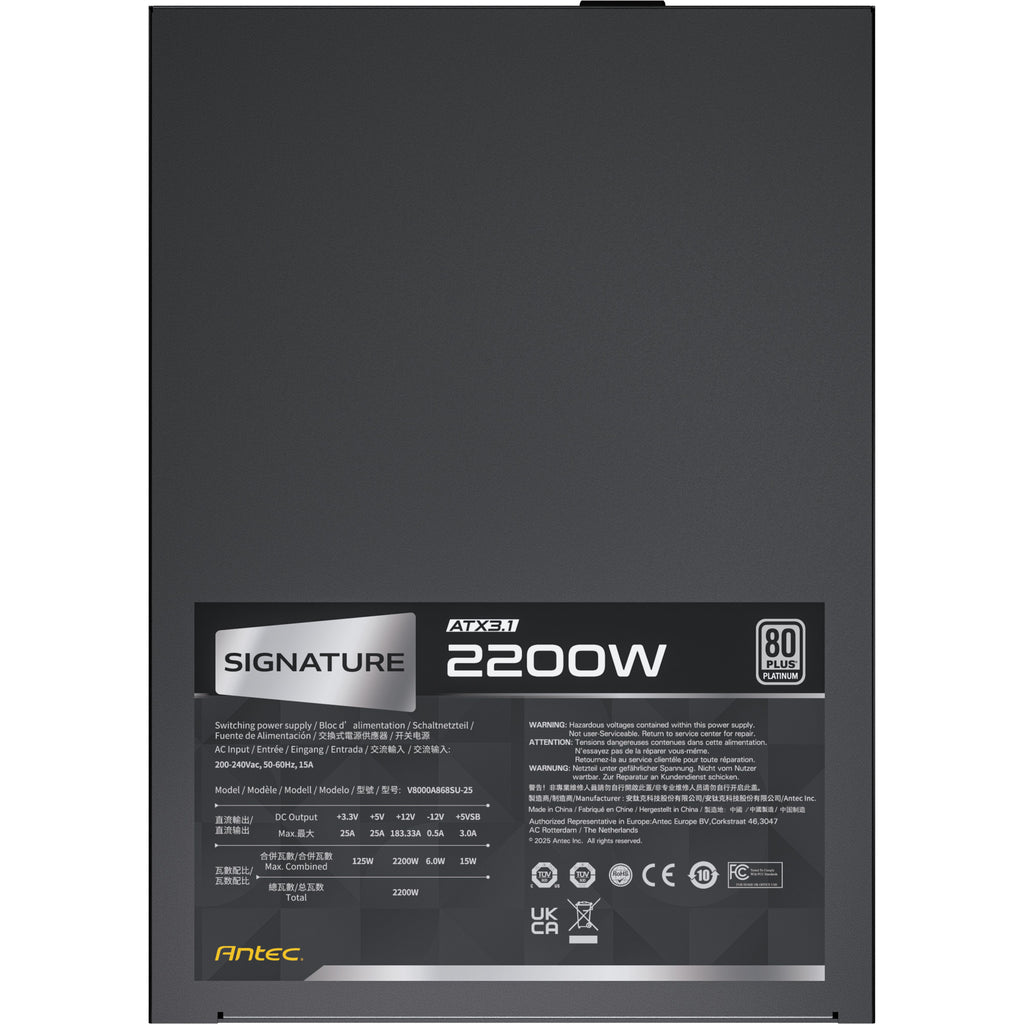 Antec signature 2200 platinum atx3.1 modulaire 2200 watt voeding (zwart, 2x 12v-2x6, 6x pcie)