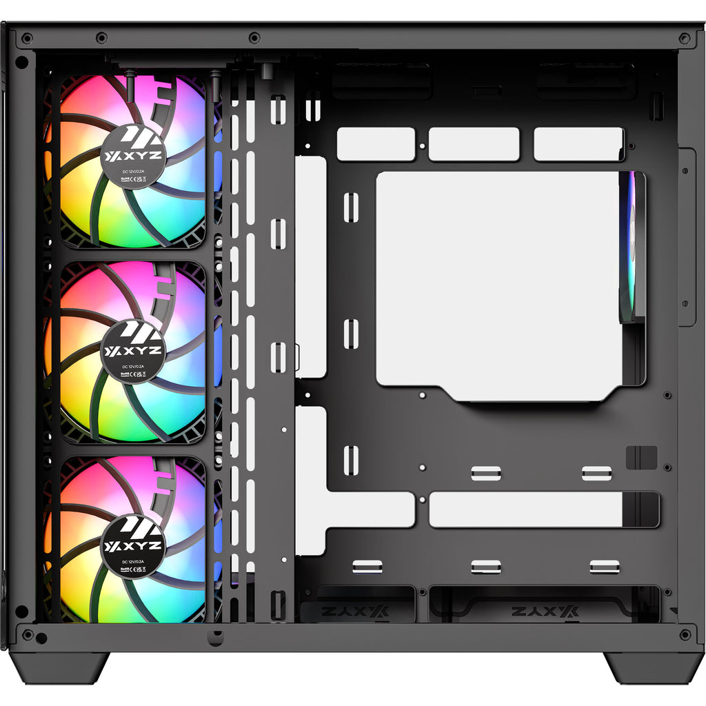 Xyz pc gear tesseract x midi tower behuizing (zwart | 2x usb-a | 1x usb-c | tempered glass)