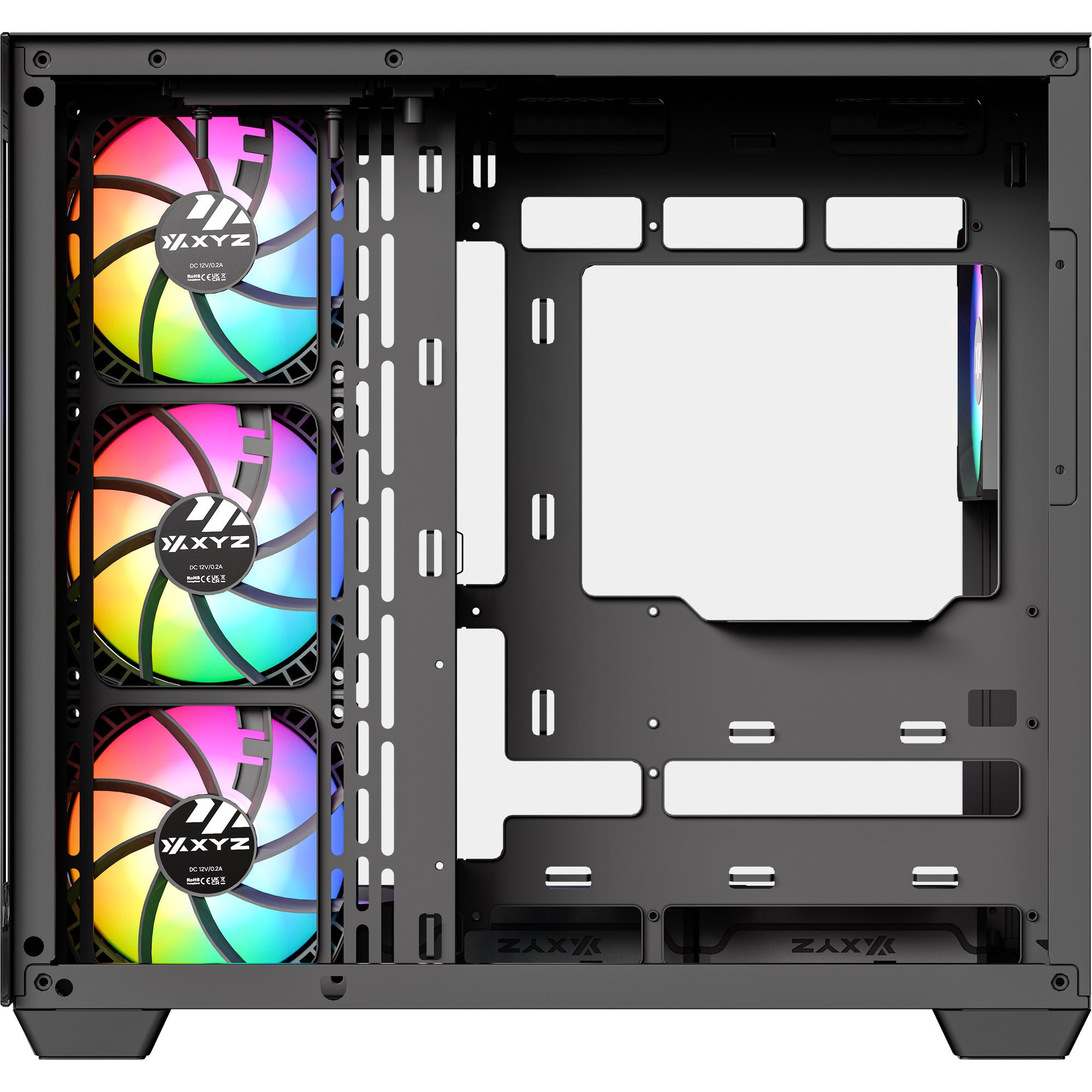 Xyz pc gear tesseract x midi tower behuizing (zwart | 2x usb-a | 1x usb-c | tempered glass)