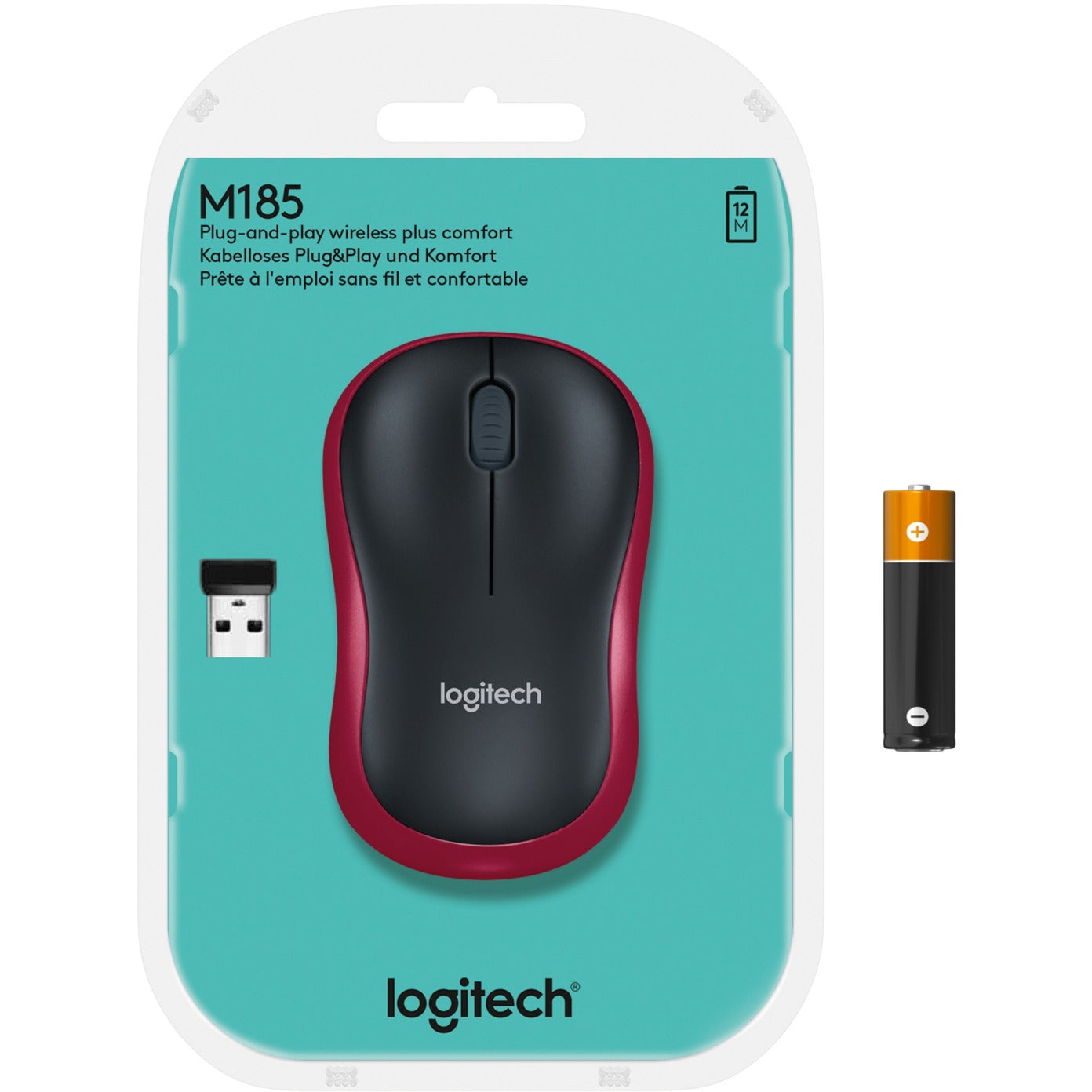Logitech wireless mouse m185 (rood, retail)