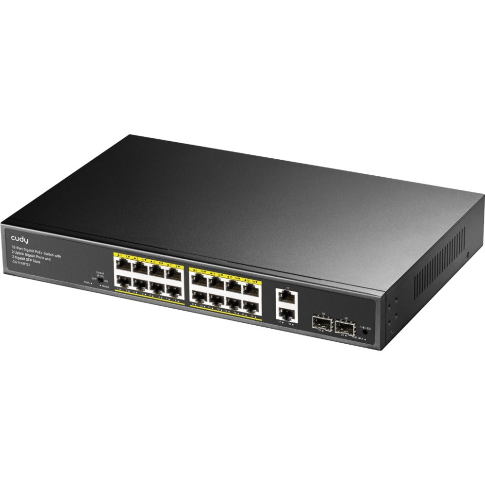 Cudy 16-gbe poe+ switch with 2 uplink gbe and 2 uplink sfp (zwart)